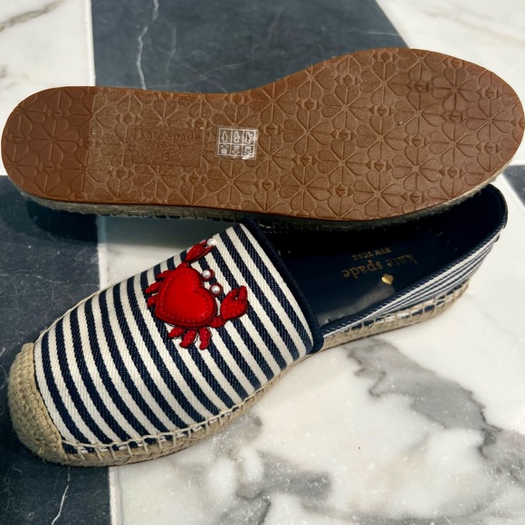 Kate Spade Navy and White Striped Espadrilles with Red Crab Appliqué - Picture 3 of 6